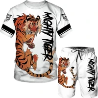3d printing fashion t shirt and shorts 2 piece mens animal lion tiger clothes set harajuku casual spring summer men sportswear