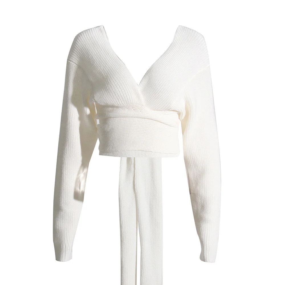 

Женский трикотажный свитер с V-образным вырезом и длинным рукавом