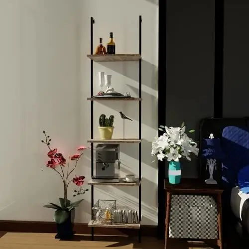 

Shelf Black 6 Tiers Modern Bookshelf Room Organizer Open Tall Wall Mount Bookcase Standing Leaning Wall Shelves Industrial Decor