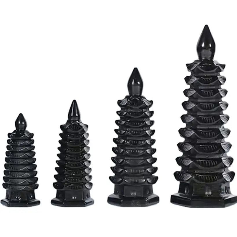 

Natural Obsidian Hand-Carved Nine-Storey Wenchang Tower Ornaments Crystal Energy Living Room Office Desktop Feng Shui Decoration