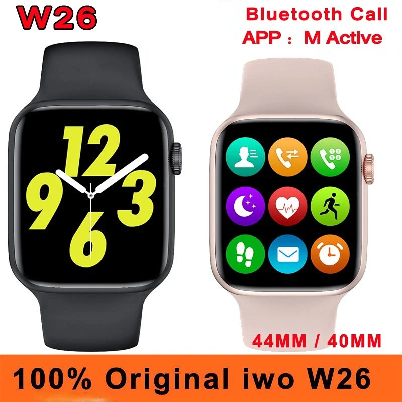 

Оригинальные Смарт-часы Iwo W26, циферблат, Bluetooth, звонки, IP68, водонепроницаемость, температура тела, 40 мм, 44 мм, ЭКГ, пульсометр, Смарт-часы