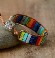 2022 new hot sale style multicolor natural gem leather tibetan gypsy beaded adjustable bracelet for men and women