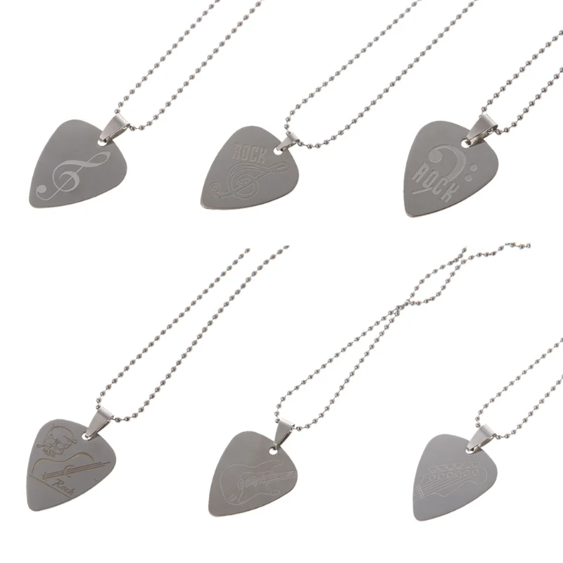 

Stainless Steel Guitar Picks Necklace Pick Pendant Love Heart Chain Decoration