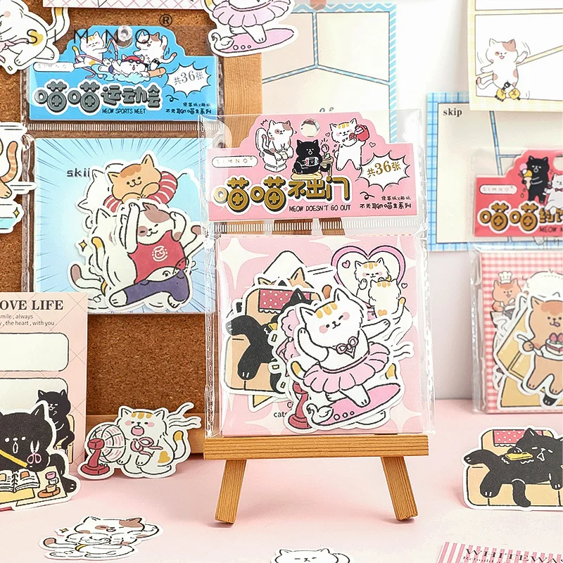 

36pcs/lot Memo Pads Material Paper Bored Meow Junk Journal Scrapbooking Cards Retro Background Decoration Paper