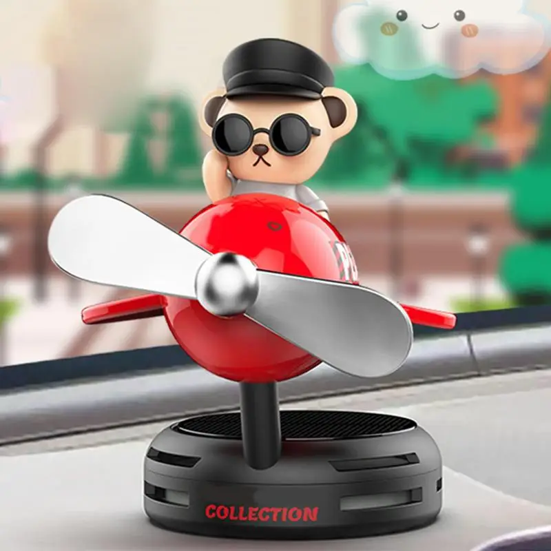 

Solar Car Air Freshener Bear Pilot Aromatherapy Diffuser Rotating Propeller Air Outlet Fragrance Cute Cartoon Auto Accessories