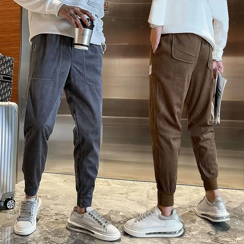 

Новинка 2022, вельветовые мужские повседневные брюки, свободные шаровары, повседневные брюки для мужчин, уличная одежда, однотонные мужские б...