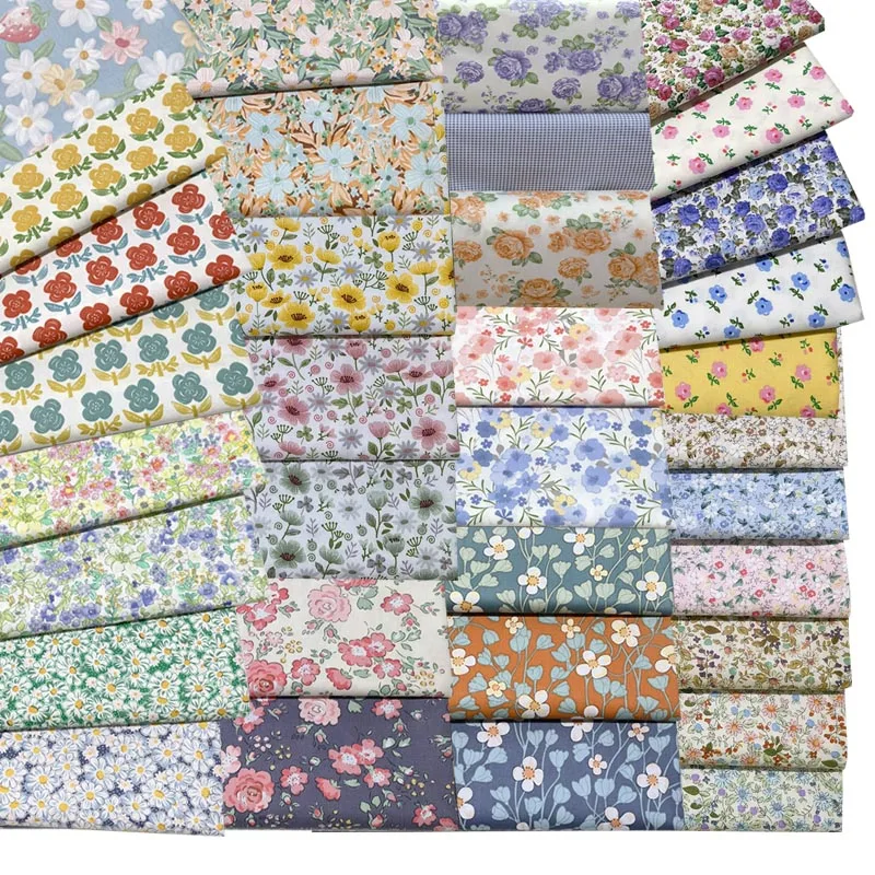 

100% Cotton Twill Fabrics Pastoral Small Mini Flowers Rose Daisy for Handwork Spring Summer Dress Blouse Quilt Craft Home Decor