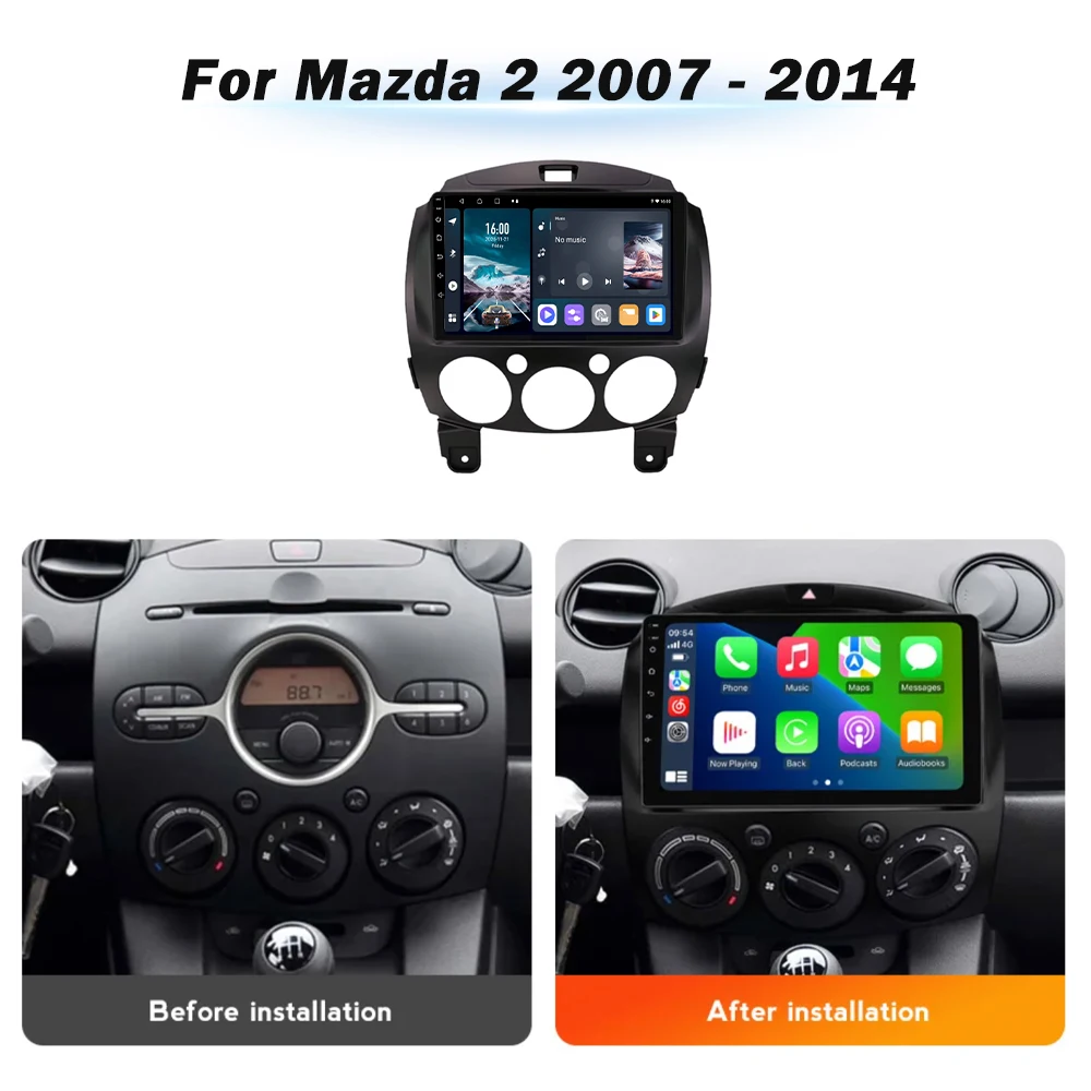 Фото Автомагнитола Android 16 для Mazda 2 2007-2014 с Wi-Fi+4G, CarPlay, GPS, мультимедийный видеоплеер, беспроводное радио №2