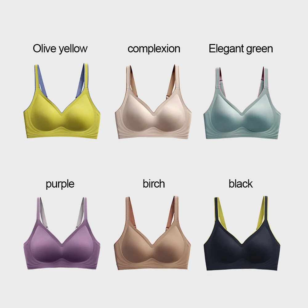 Women Sexy Elastic Soft Gradient Latex Fashion Underwear Seamless No Steel Ring Anti-Sagging Push Up Commuter Top Bra Intimates