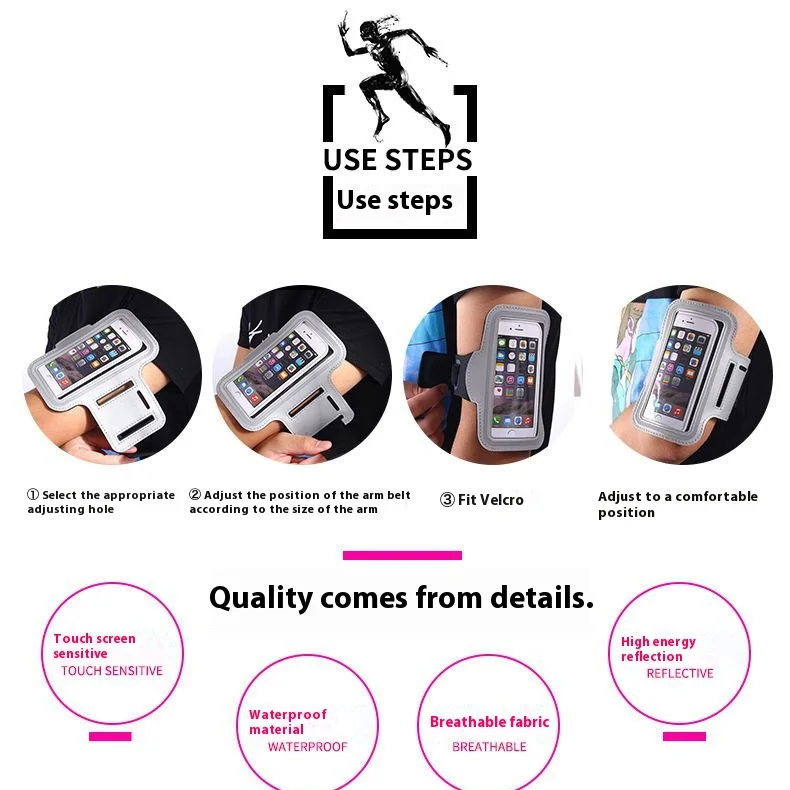 New Running Sports Phone Case Arm band For iPhone 15 14 Pro Max XR 6 7 8 Plus Samsung Note 20 10 S9 Maximum Capacity of 7 inches (art.: 3920cebbd9fec) - 3920cebbd9fec