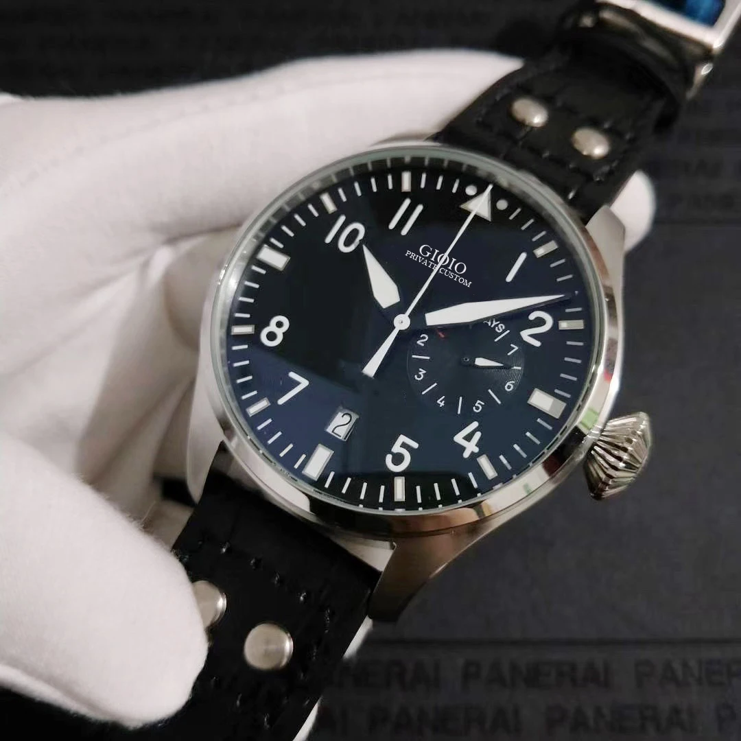 

Men Automatic Mechanical Pilot Black Leather Watch