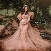 elegant v neck maternity dresses long puffy sleeves pregnant gown for photoshoot sexy illusion photography pregnancy dress