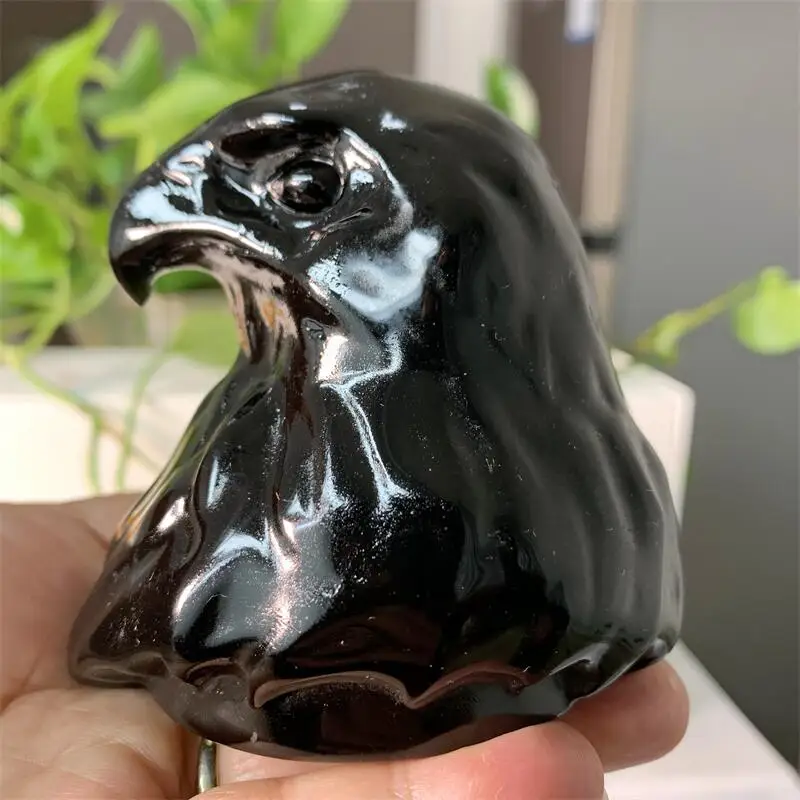 8 см натуральный черный обсидиан мультяшный Орел кристалл резьба животных