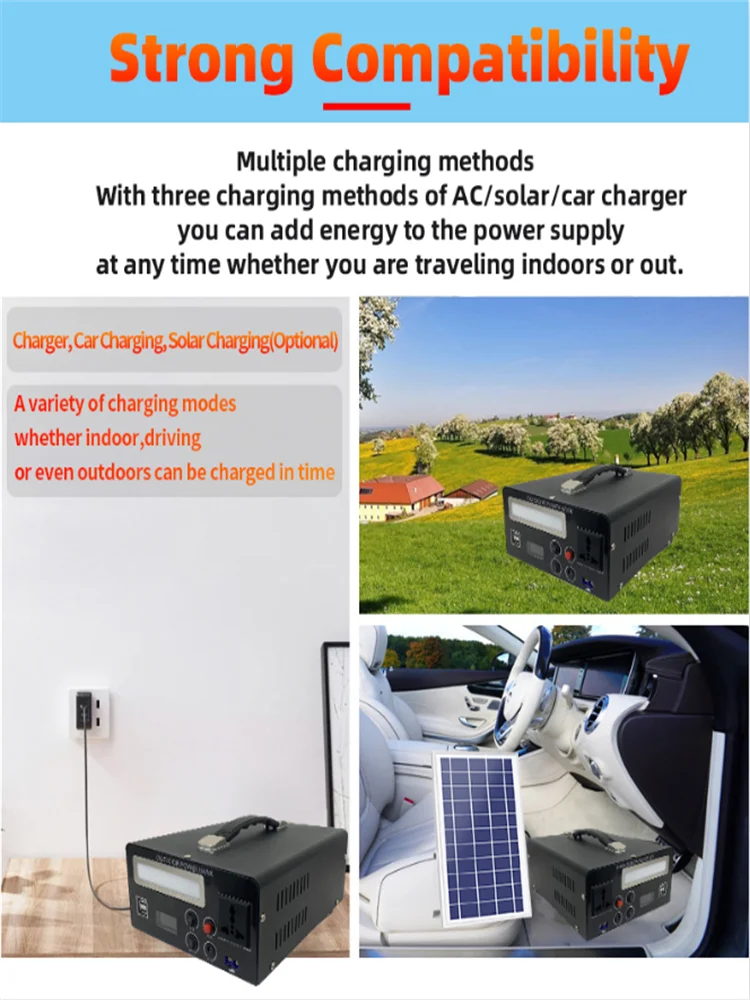 New Model Output Industrial Backup Battery Portable Power Station 150w 1500 Watt 500W 3800W  With Solar Panels Built-in