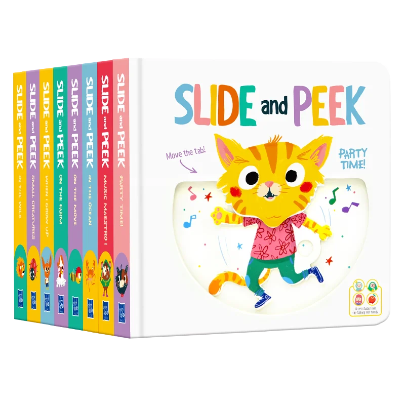 

All 8 volumes of hide and seek parent-child interactive book English original picture book Slide and Peek turn slider book