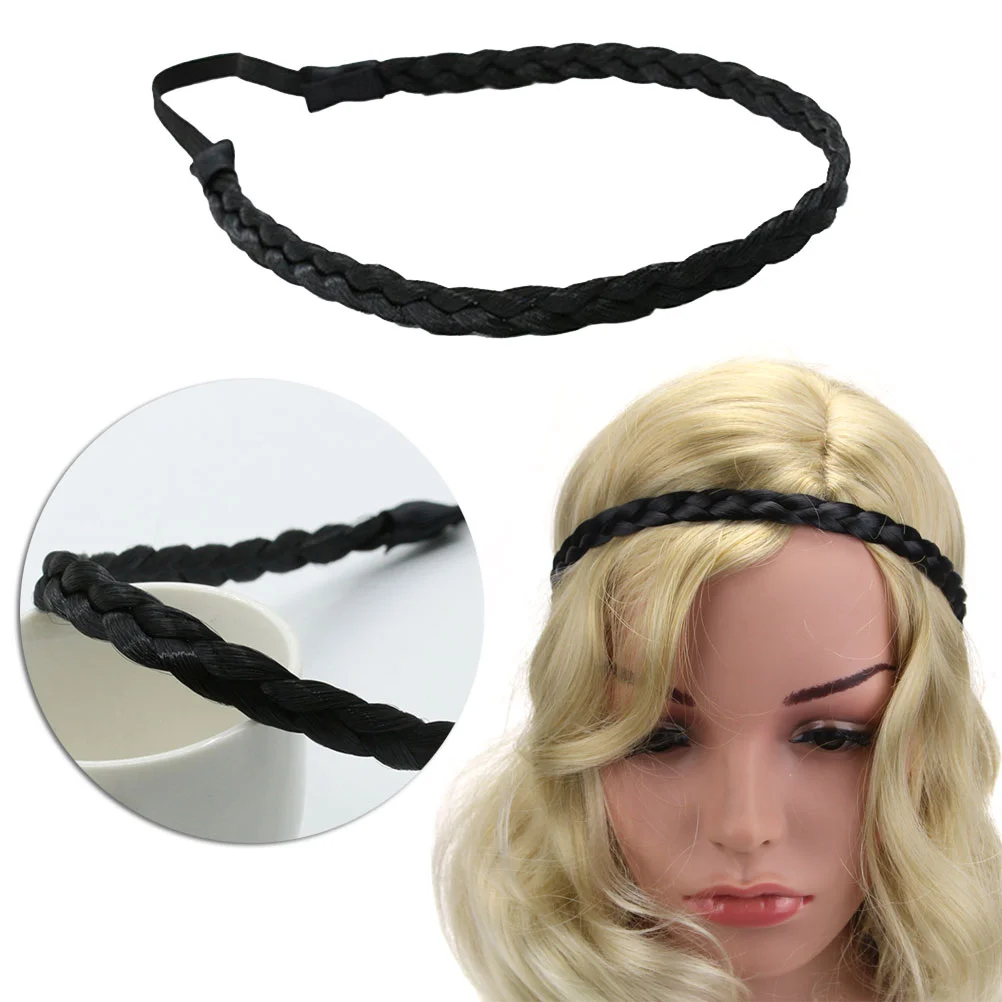 

Synthetic Hair Braided Headband Hairpiece Classic Plaited Hair Band Wide Plaited Braids Elastic Stretch Braid Hairband Black