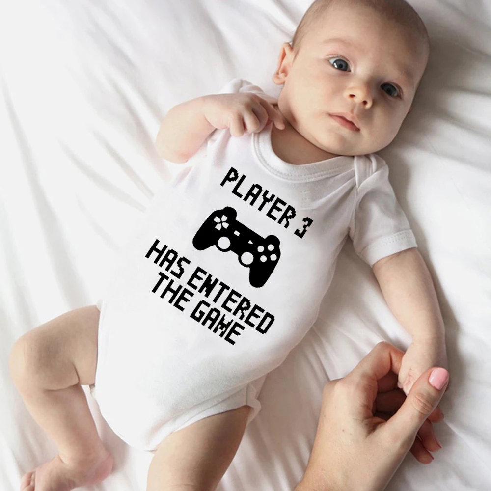Baby Girls Clothes Funny Infant Baby Romper Player 3 Has Entered The Game Print Short Sleeved Clothes Toddler Boy Girl Jumpsuit