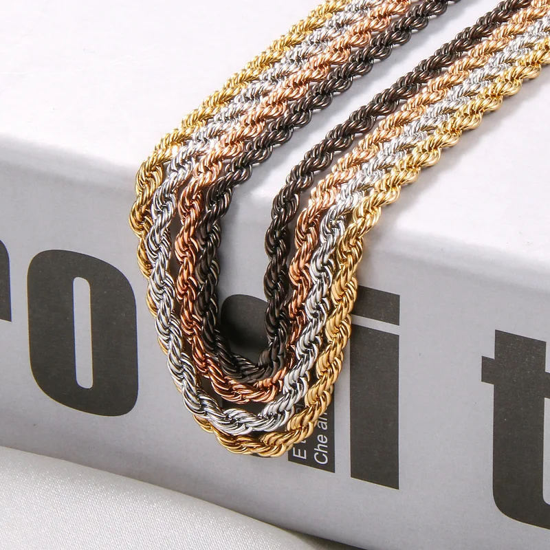 

3mm Rope Chain Necklace Stainless Steel Never Fade Waterproof Choker Men Women Jewelry Gold Silver Color Chains Gift