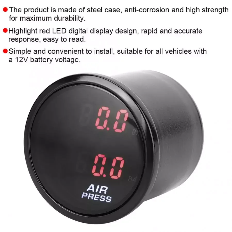 

Air Pressure Gauge 2inch Car Bar Boost Gauge Meter LED Red Digital Display Air Pressure Sensor Kit Digital Gauge 0-20BAR