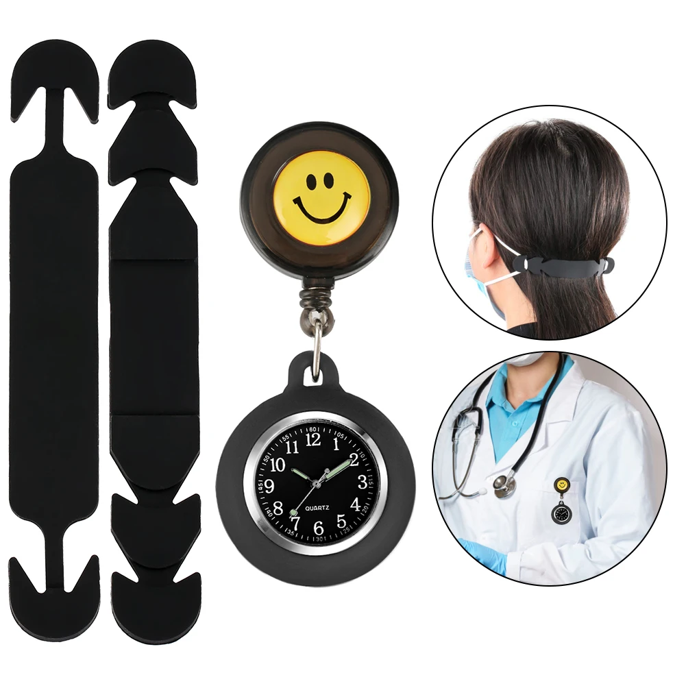Nurse Hanging Watch Gift Set with Adjustable Mask Extension Belt Smiling Clip-on Quartz Nurse Brooch Watch Mesa De Enfermera