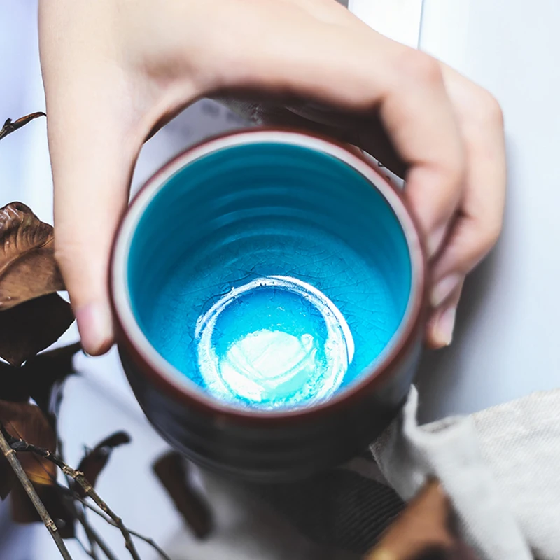 

1PC Japanese Style Retro Ceramic 180ml Blue Ice Cracked Glaze Tea Coffee Water Drinking Cup Home Tableware Mugs Coffee Cups