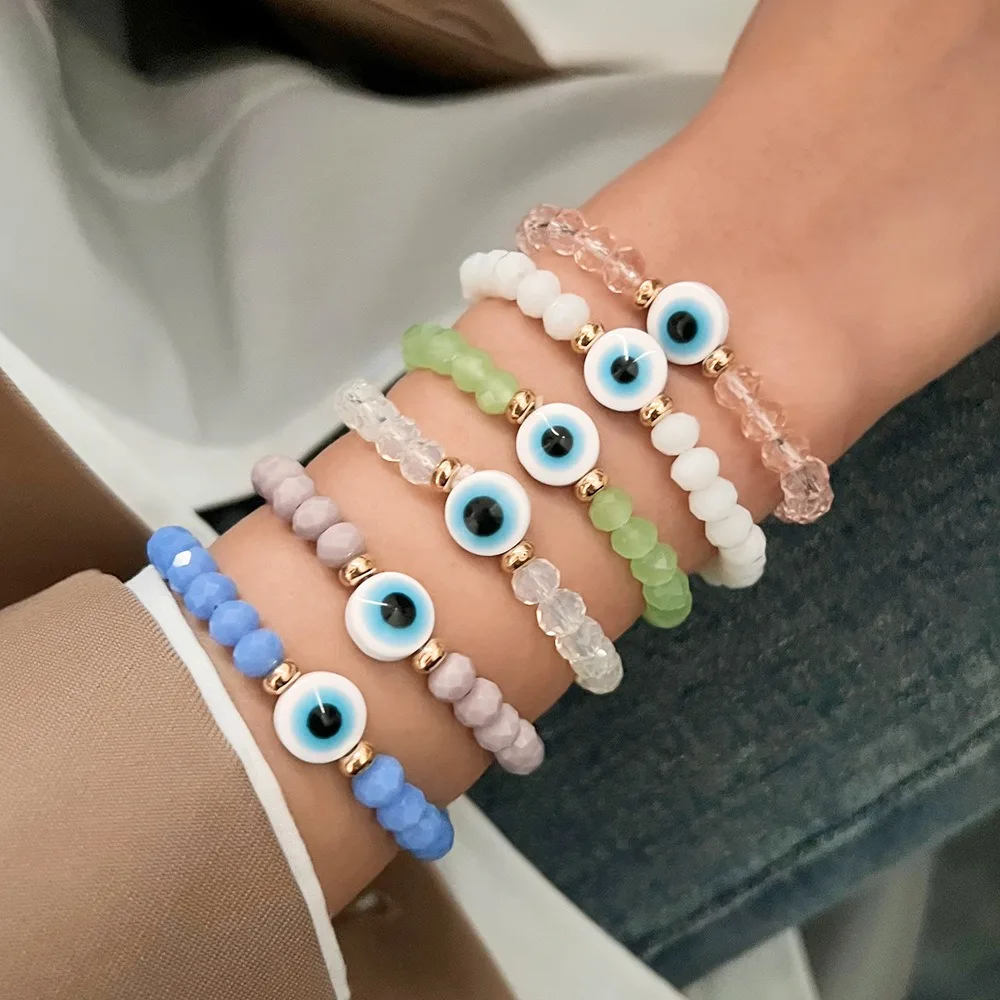 

6pcs Rainbow Crystal Beads Resin Demon Eye Beaded Bracelet for Couple Friends Charm Lucky Adjustable Friendship Bracelets