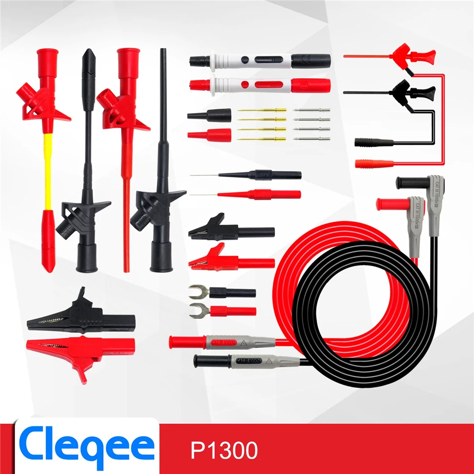 

Cleqee P1300D P1300E P1300F Replaceable Multimeter Probe Test Hook&Test Lead kits 4mm Banana Plug Alligator Clip Test stick