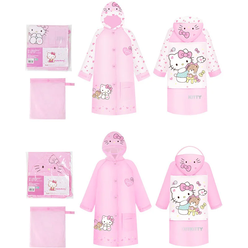 

Sanrios Kawaii Cartoon Kitty Cute Children's Schoolbag Raincoat Raincoat Inflatable Hat Brim Baby Raincoat