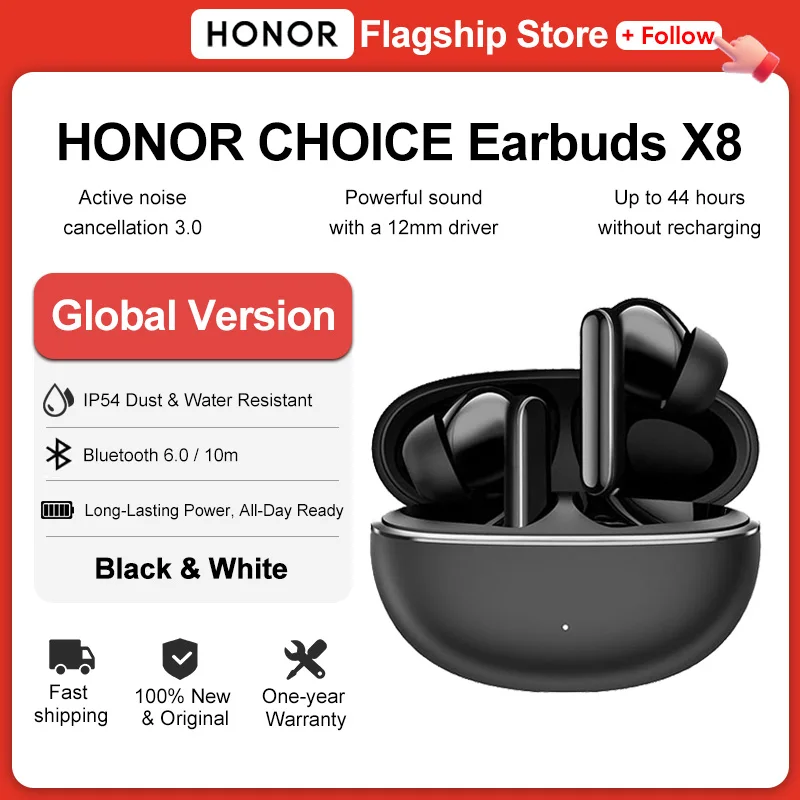 Фото Наушники HONOR CHOICE Earbuds X8 TWS, беспроводные наушники Bluetooth 6.0, ANC, шумоподавление 50 дБ, 12-мм динамик, 44 часа автономной работы, Android, iOS №1