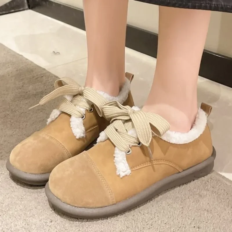 2024 женские модные туфли на плоской подошве новые зимние замшевые с круглым