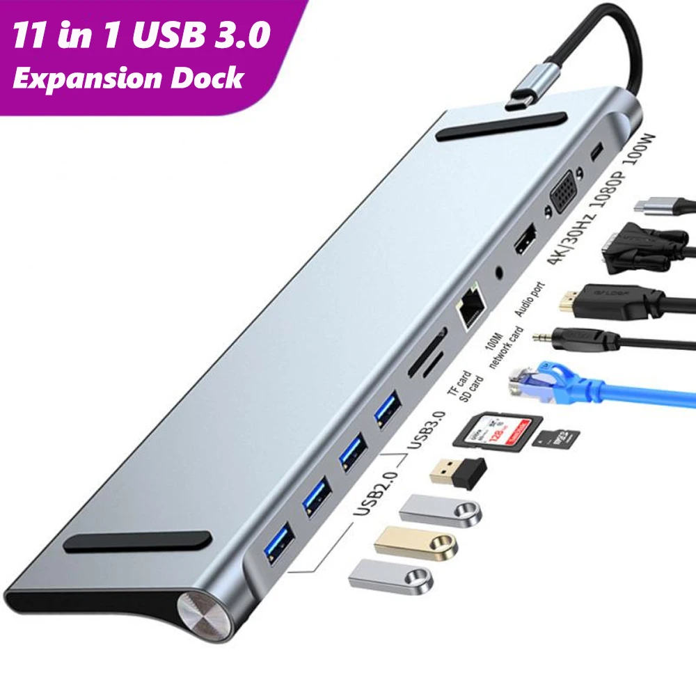 

Док-станция RYRA, 11 портов, USB 3,0, 4K HDMI RJ45 VGA PD SD/TF