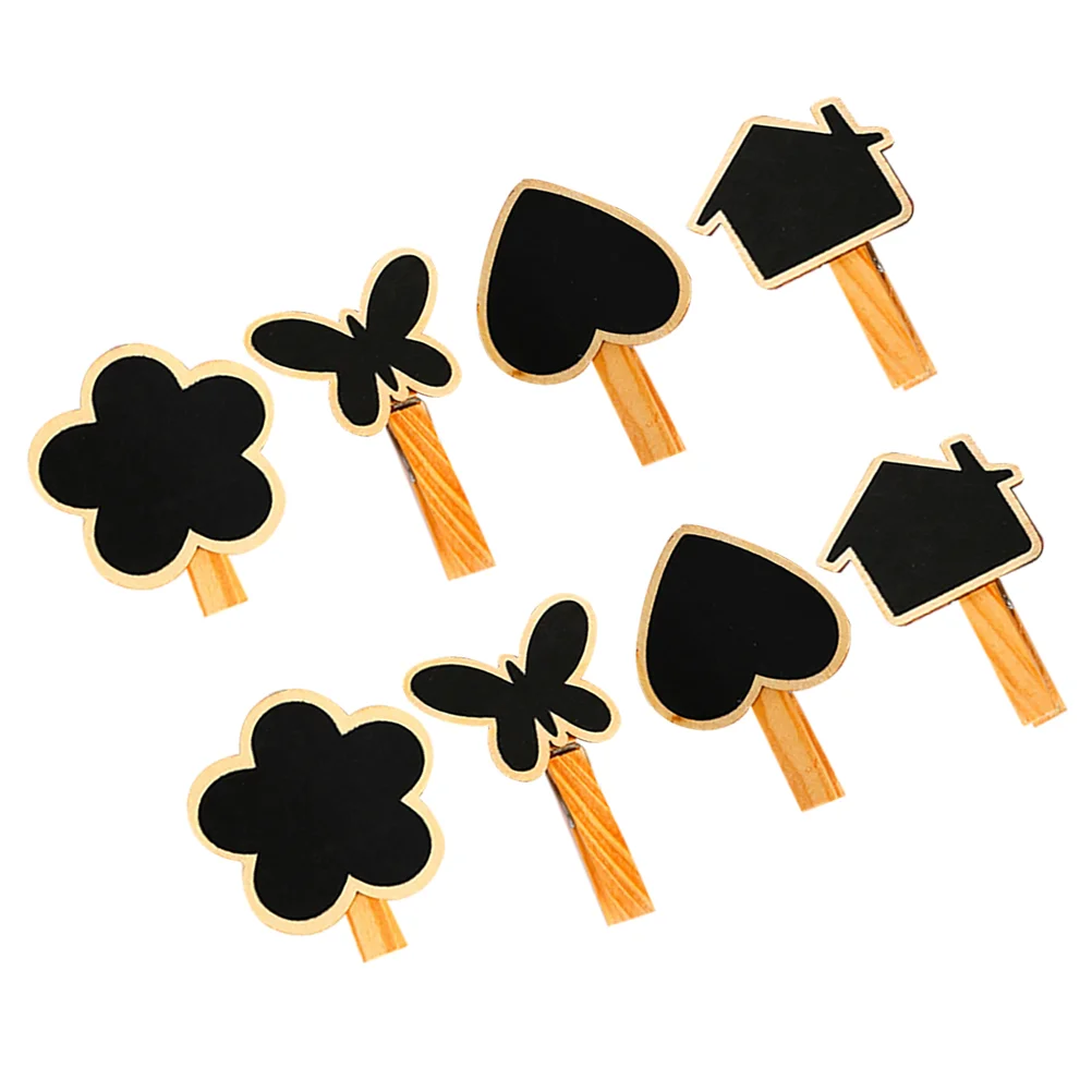 

8pcs Wooden Message Board Clips Mini Blackboard Clips Memo Clips Photo Clamps