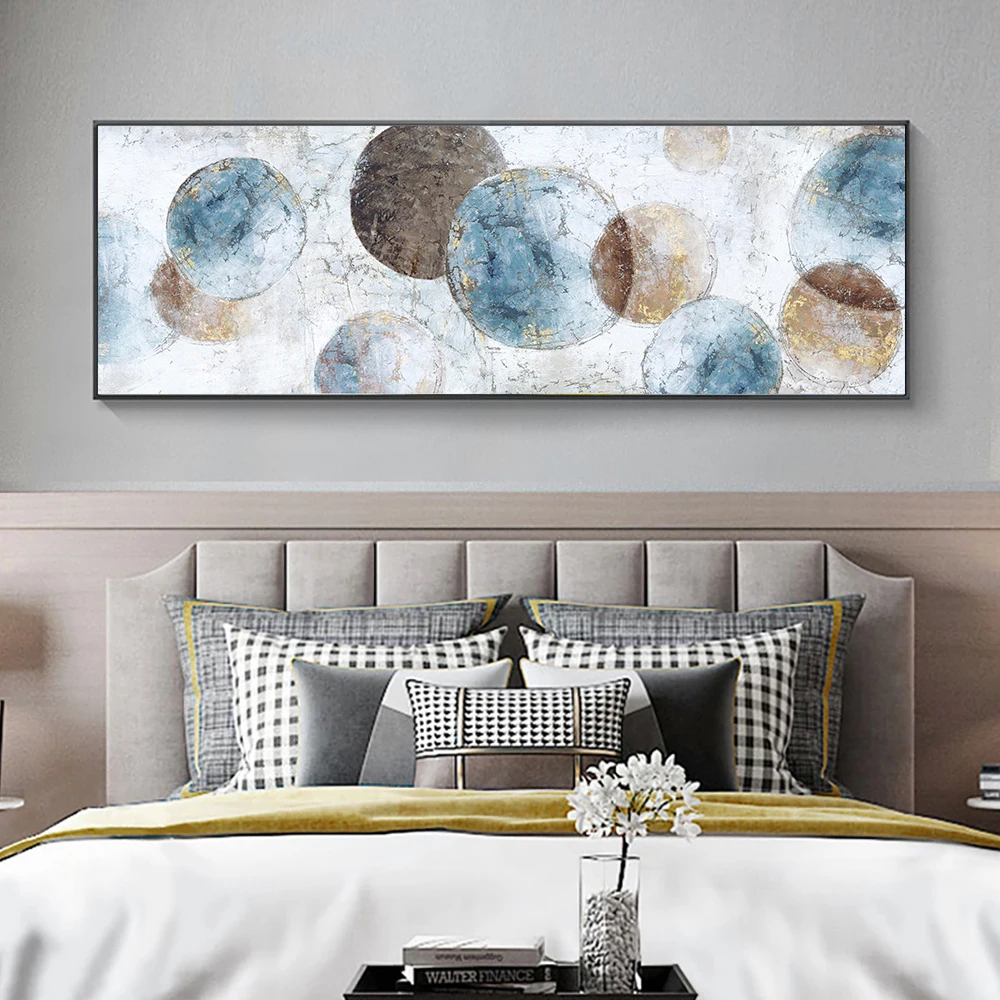 

Современная живопись абстрактная синяя белая круглая стена художественные плакаты и принты для гостиной домашний Декор без рамки