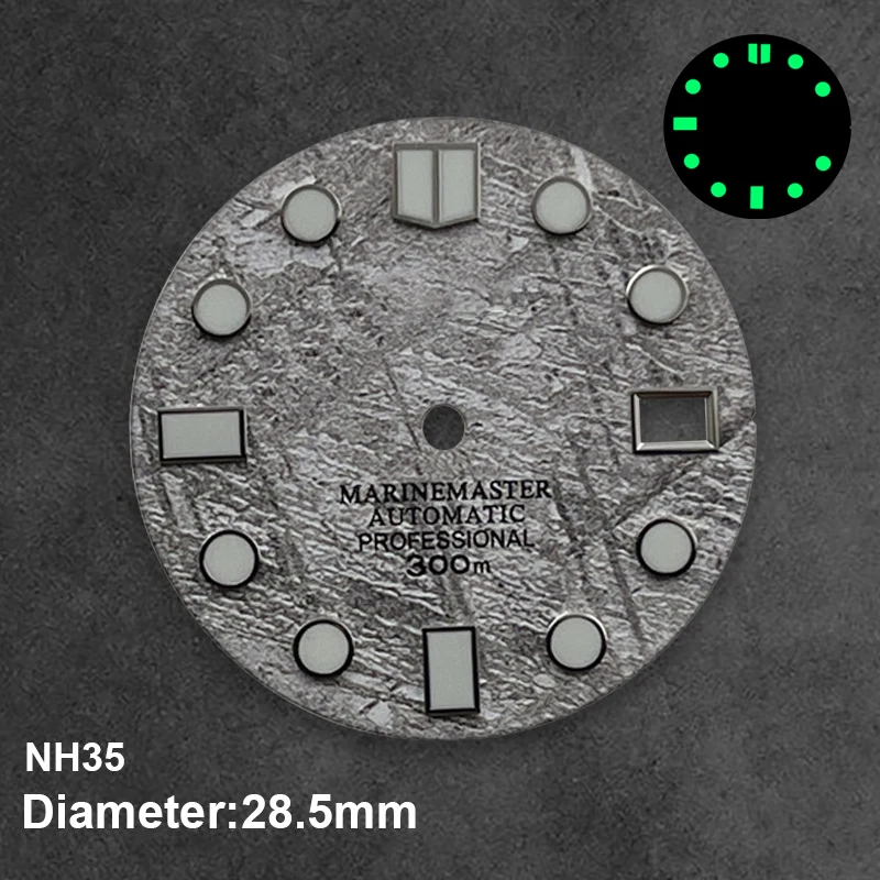 28.5mm S Logo Meteorite Watch Dial SKX007 Diving C3 Green Glow Suitable For NH35 Movement Watch Accessories