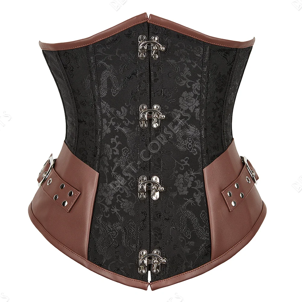 

Steampunk Corset Underbust Black Faux Leather Costume Corset Belt Body Shaper Gothic Waist Corset Top for Women