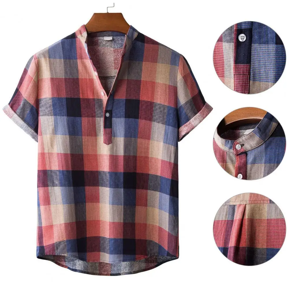 

Trendy Great Stitching Summer Top Shirt Contrast Colors Short Sleeve