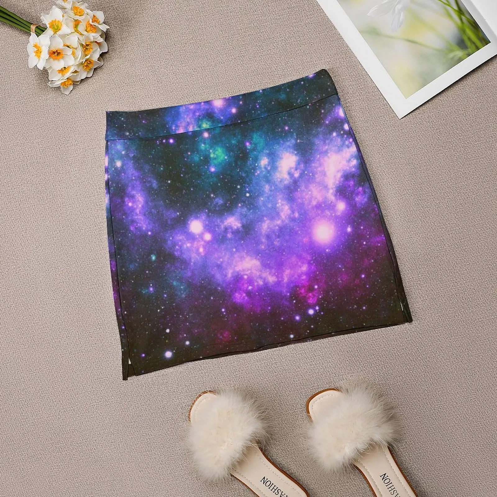 Galaxy Nebula фиолетовая бирюзовая синяя мини-юбка женская одежда лето 2025 новинки