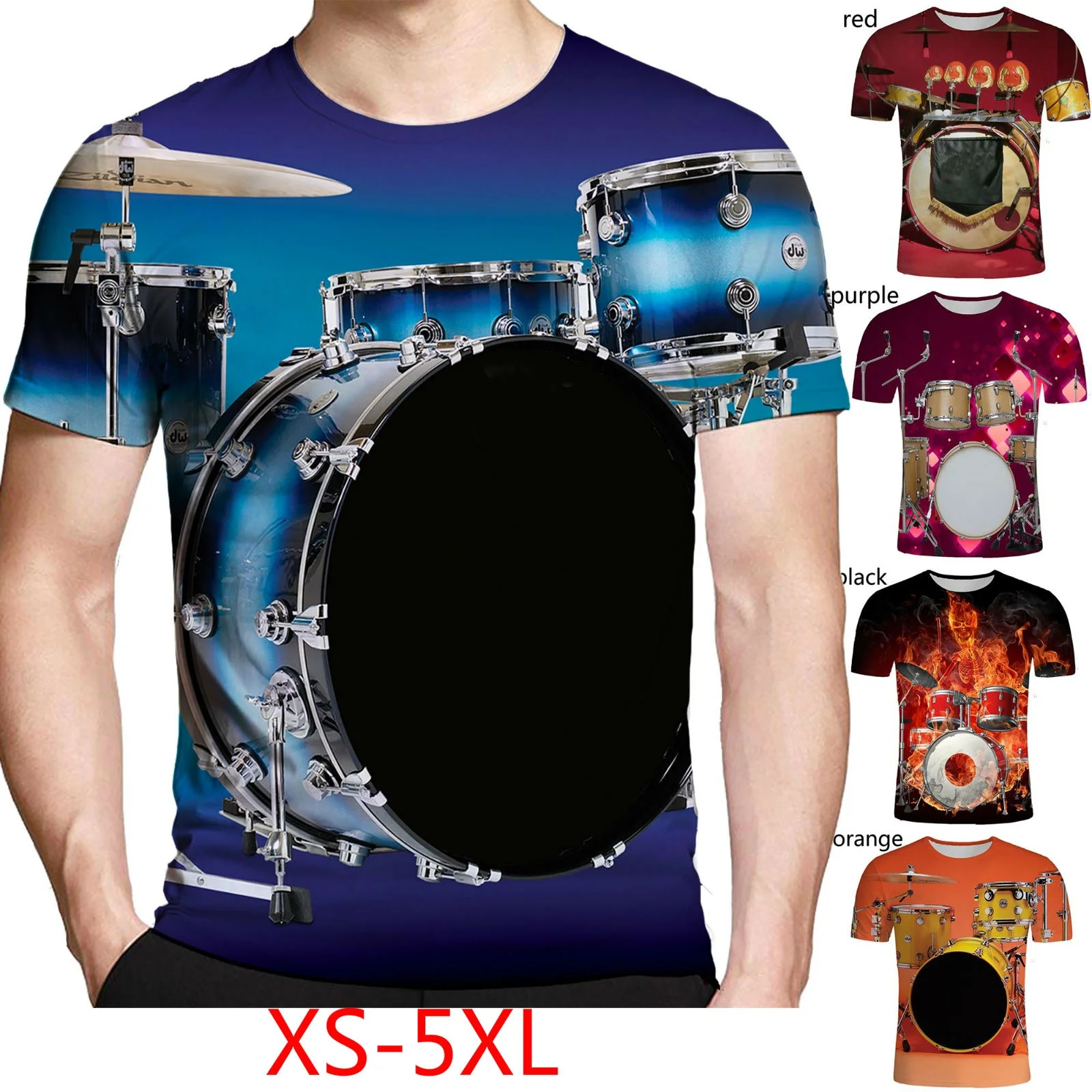 

Футболка Мужская/женская с коротким рукавом, забавный Повседневный оверсайз топ с 3D-принтом джазового барабана, черепа, музыки, одежда в стиле хип-хоп, лето