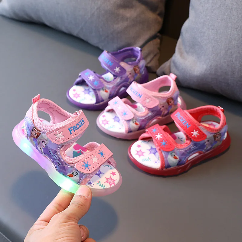 

Fashion Lovely Disney Frozen Princess Children Shoes Tenis Summer LED Beach Kids Sneakers Toddlers Leisure Girls Sandals