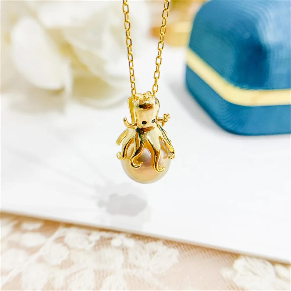 

DIY Pearl Accessories S925 Sterling Silver Pendant Empty Toa Float Octopus Necklace Pendant with 10-12mm Beads
