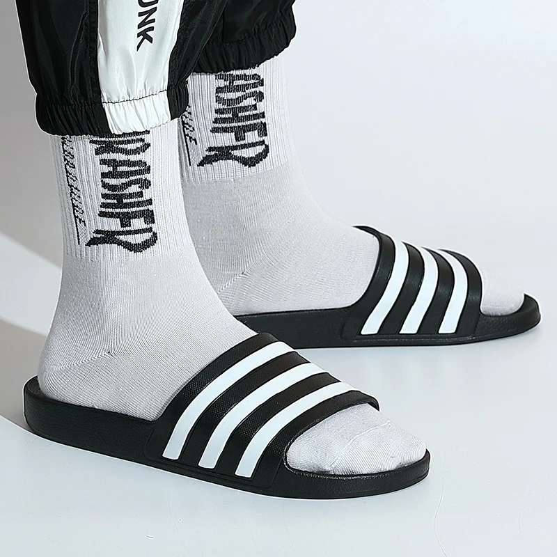 

Summer New Slippers Mens Striped Beach Flip Flops Male Female Designer Shoes Indoor Couple Bathroom Anti-slip Sliders Big Size
