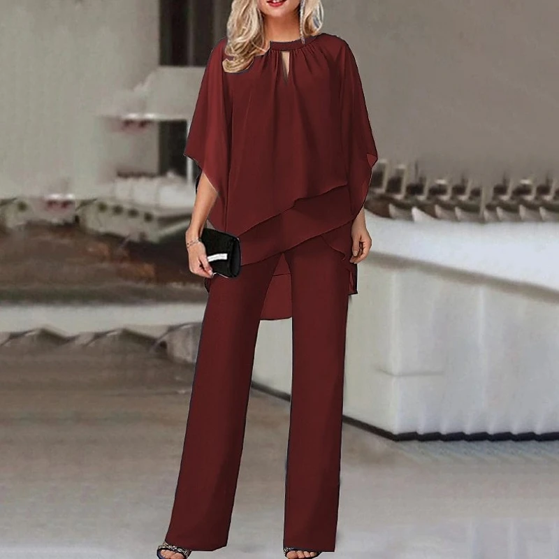 

2 Piece Sets New Arrival Spring Autumn Matching Women Sets Three Quarters Sleeve Irregular Top And Pants Suits Outfits Clothing