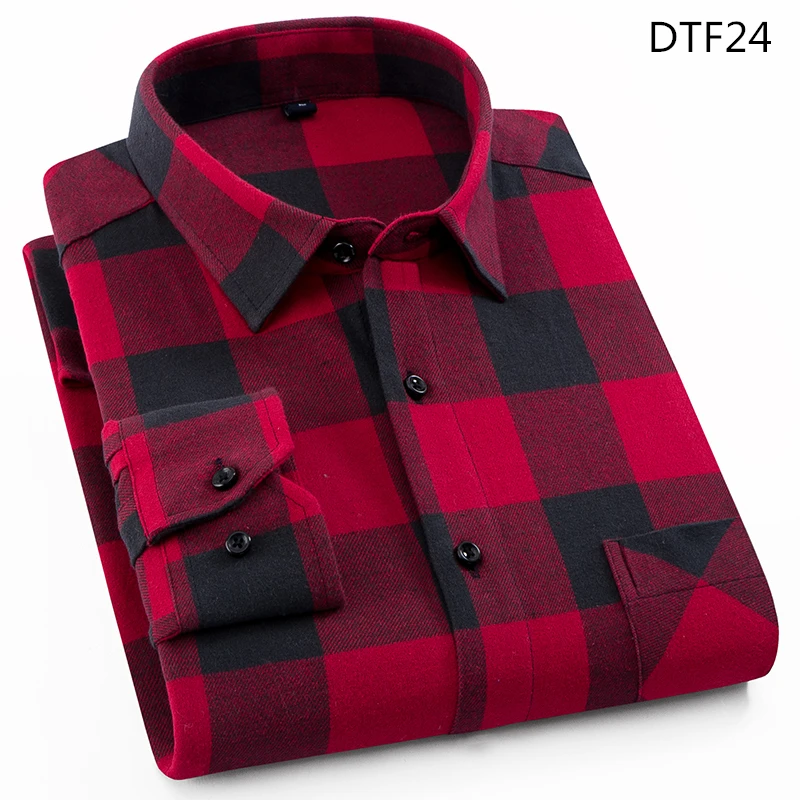 

New 2022 Men's Plaid Cotton Shirt Chest Pocket Smart Casual Classic Contrast Standard-fit Long Sleeve Dress Shirts Male рубашки