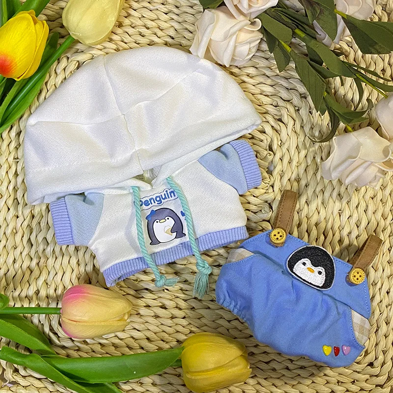 

Doll Clothes for 20cm Idol Doll Outfit Accessories Penguin Hoodie Overalls Blue Suit for Super Star Dolls Toys Collection Gift