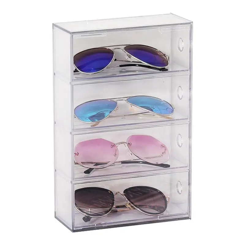 

4-уровневый прозрачный ящик для хранения, прозрачный пыленепроницаемый стеллаж для хранения очков, солнцезащитных очков, косметики, канцелярских принадлежностей