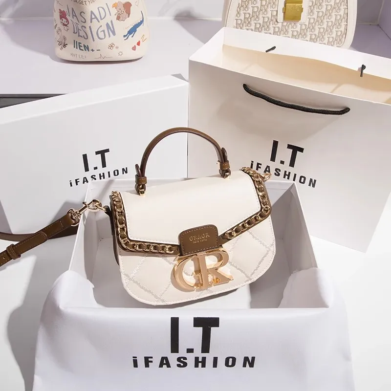 

Luxury brand 2023 trendy high-end Lingge saddle handbag urban minimalist fashion one shoulder crossbody women's bag