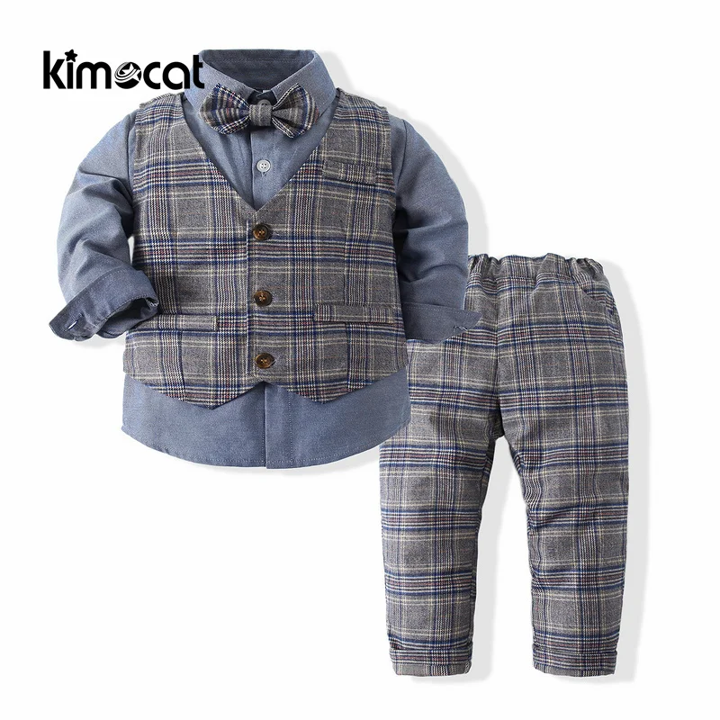 

Kimocat Baby Boy Clothes Long Sleeve Autumn Spring Vest+Shirt+Pants Gentleman Infant Boys Clothing Set Handsome Boy Costume