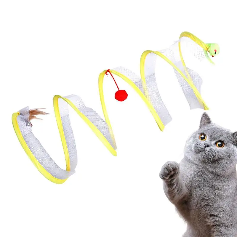 

Cat Tube S-Type Collapsible Cat Activity Center With Plush Ball Toy Foldable Cat Toy For Satisfy Your Cat's Curiosity Puppies