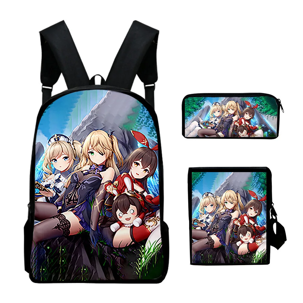

Popular Novelty Genshin Impact 3pcs/Set Backpack 3D Print School Student Bookbag Travel Laptop Daypack Shoulder Bag Pencil Case