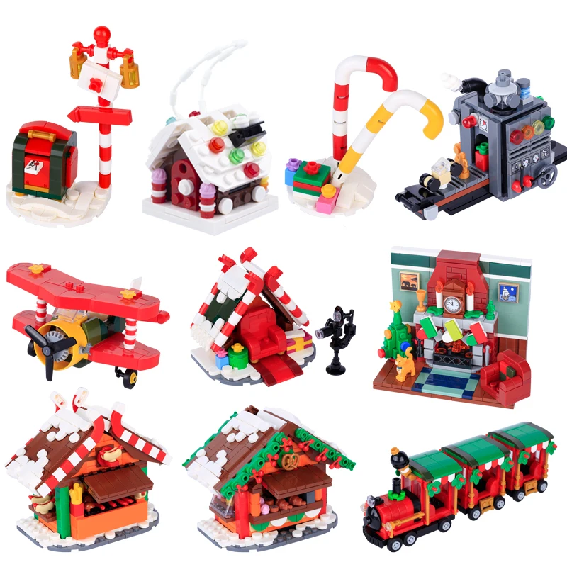 MOC город Рождественская сцена печатные строительные блоки Снежный дом церковный